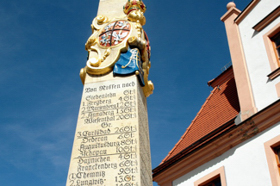 ノッセンの町の中心部に設置された標石（レプリカ）。